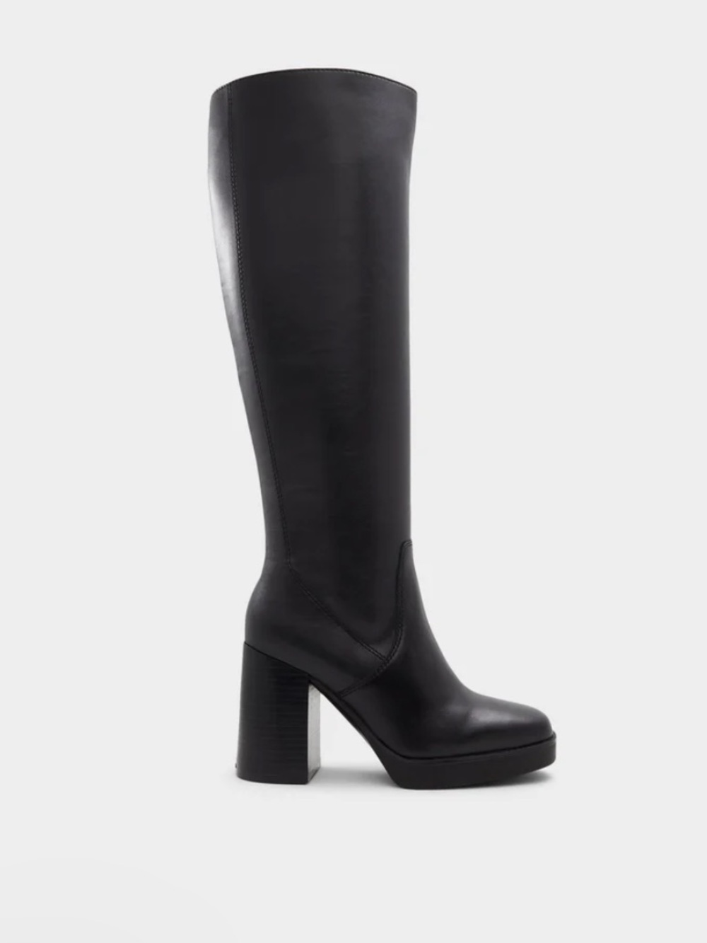Classic Black Knee-High Block Heel Boots
